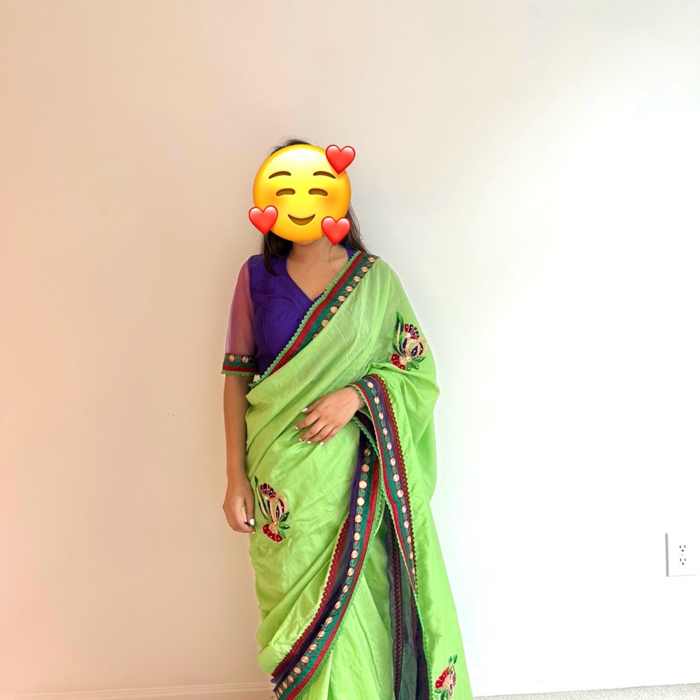 Vibrant Green and Purple Saree